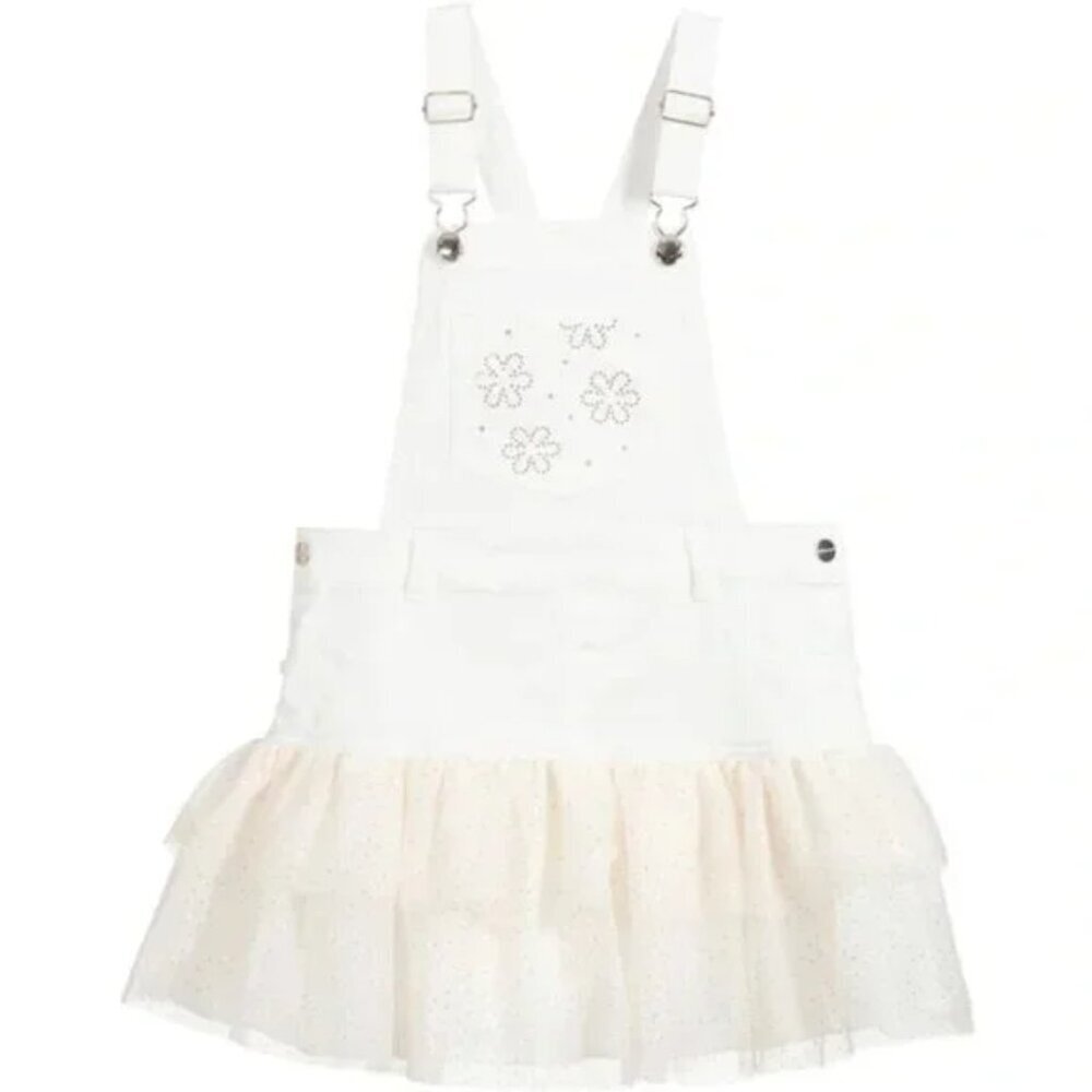 Nwt Mayoral white denim overall skirt sparkly bottom size 6 (F13)